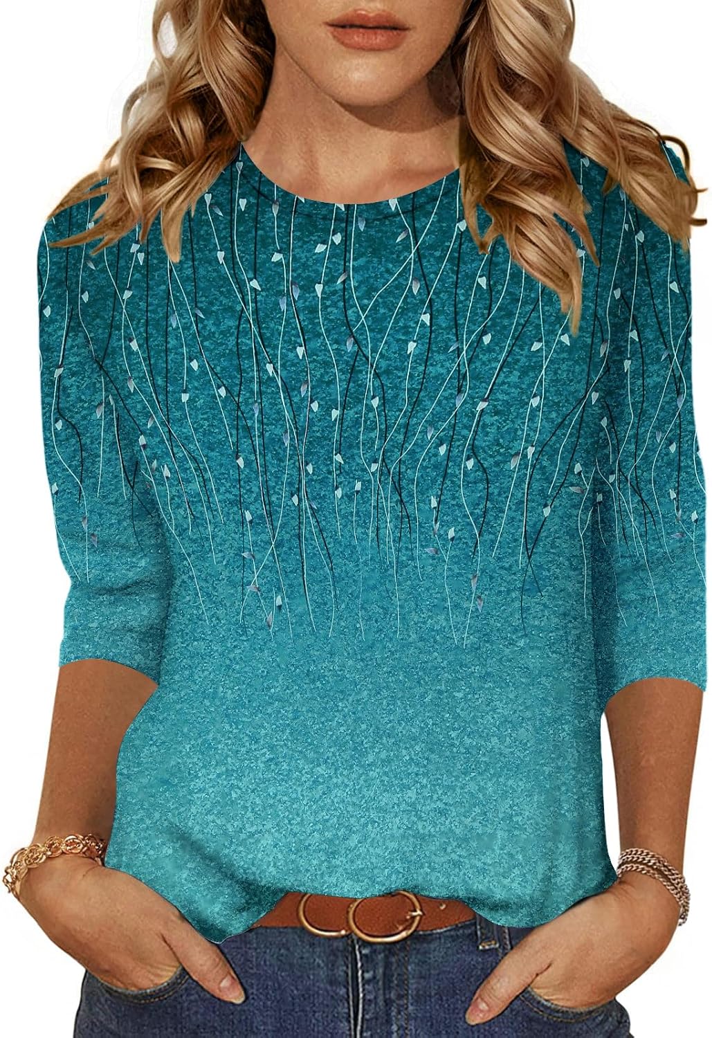 Zeagoo Women's Casual 3/4 Sleeve T-Shirts Round Neck Cute Tunic Tops Basic Tees Blouses Business Work Tee Top