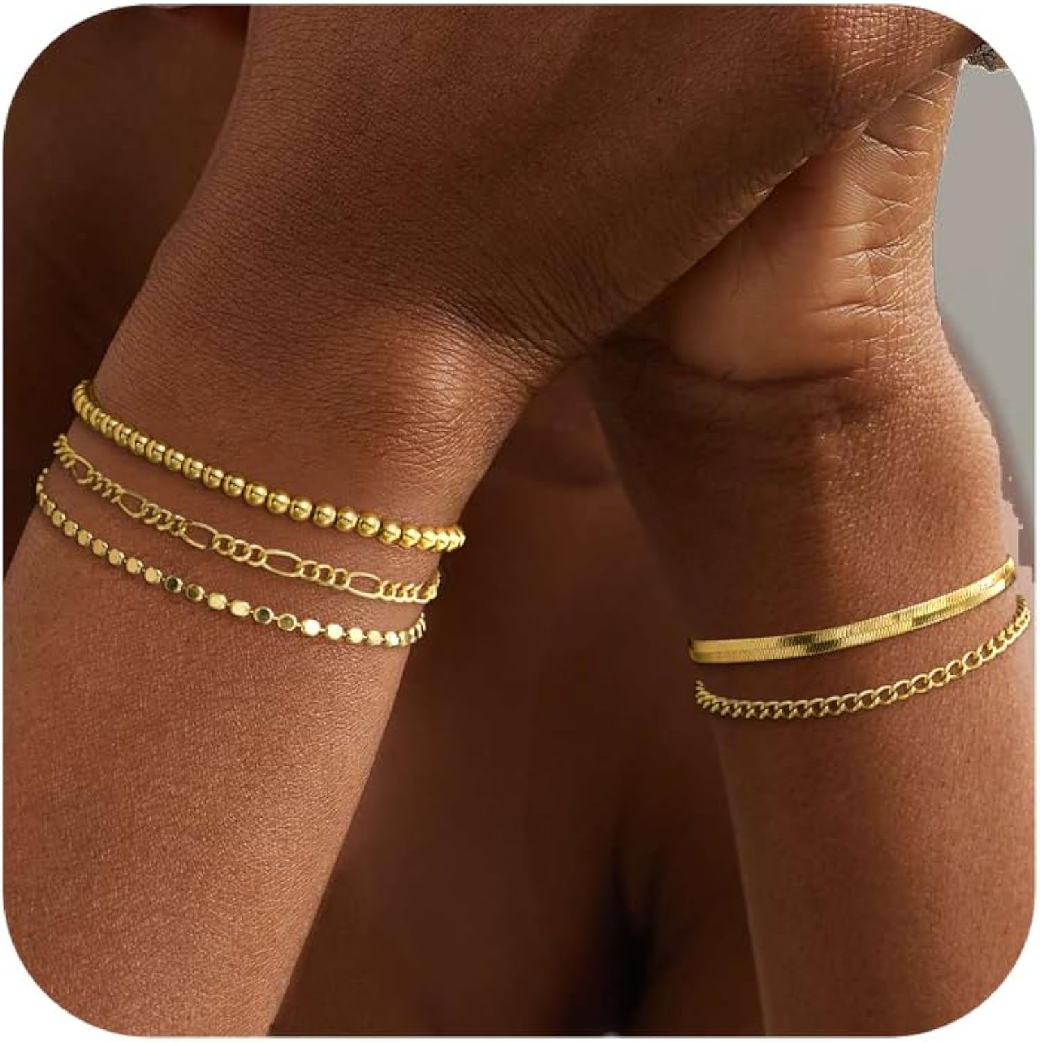 DEARMAY Gold Bracelets for Women Waterproof, 14K Real Gold Jewelry Sets Trendy Thin Dainty Stackable Cuban Link Paperclip ...