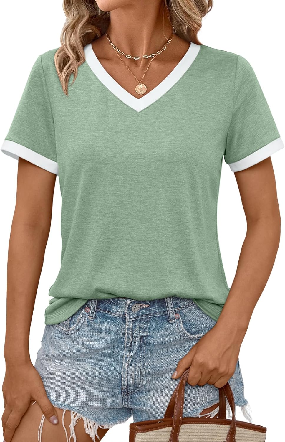 AUTOMET Womens Short Sleeve T-Shirts Summer Tops Casual Soft Tunic V Neck Basic Workout Clothes Spring Fashion Outfits 2025