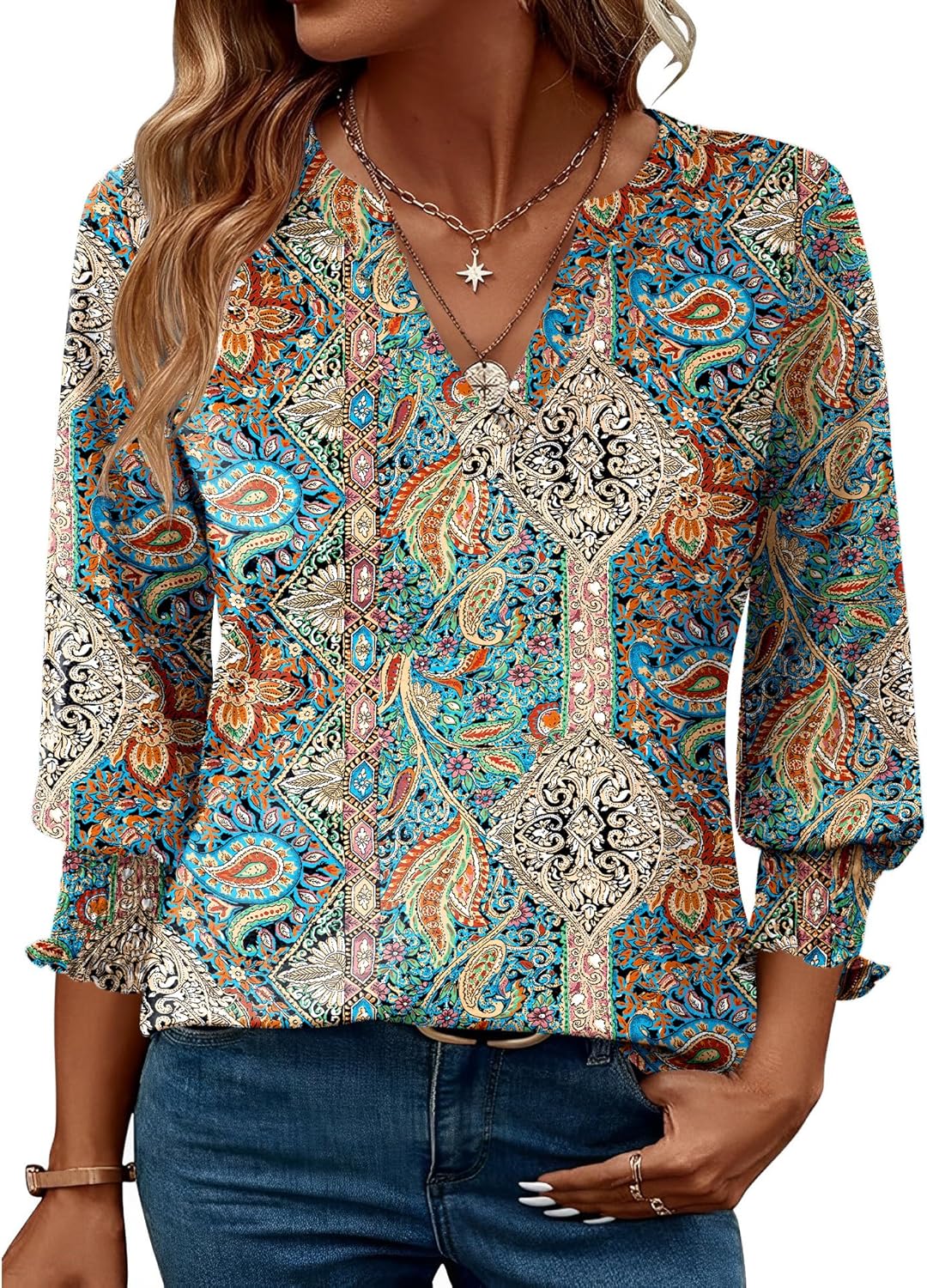 LOMON Women's 2025 Fashion Tops 3/4 Length Sleeve Business Casual Blouses Summer Tees Shirts