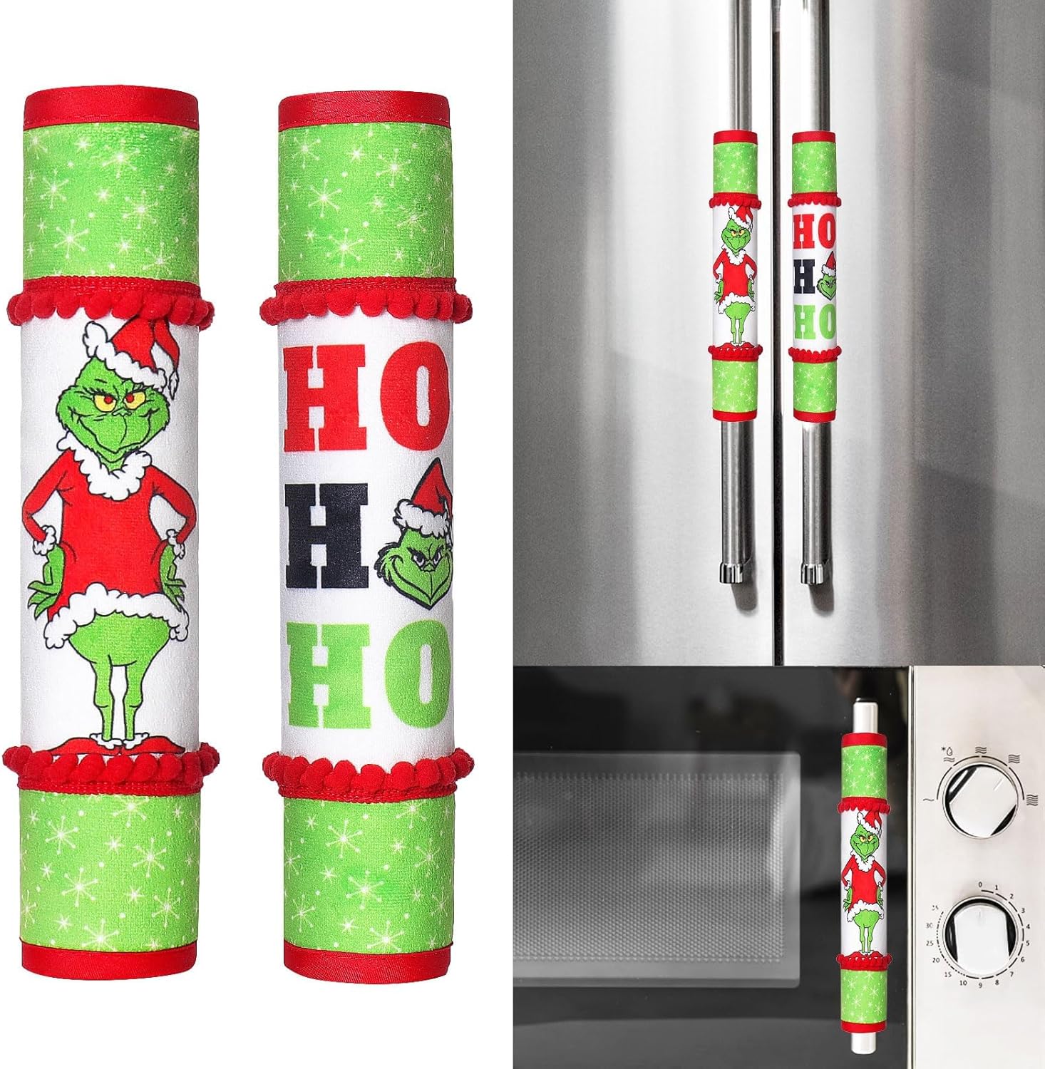 Denylo pro Christmas Refrigerator Handle Covers Green Furry Kitchen Appliance Covers Christmas Faux Fur Fridge Cabinet Kno...