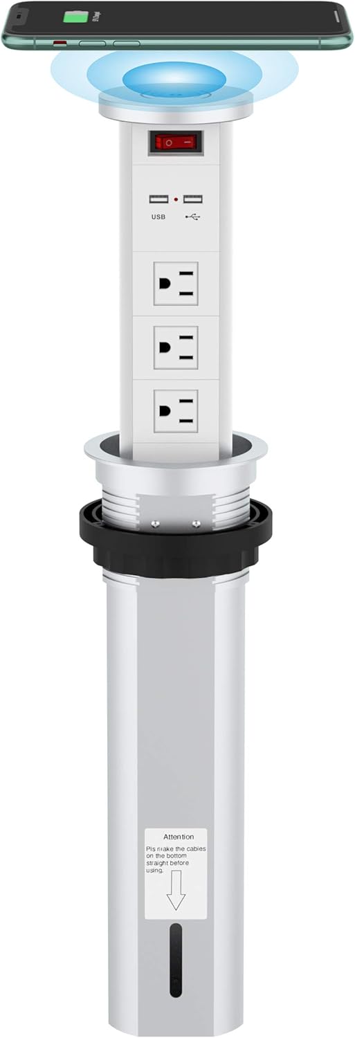 Kungfuking Automatic Raising Type Pop up Power Socket Outlet Surge Protector Power Strip 3 US Plug and 2 USB Ports with Wi...