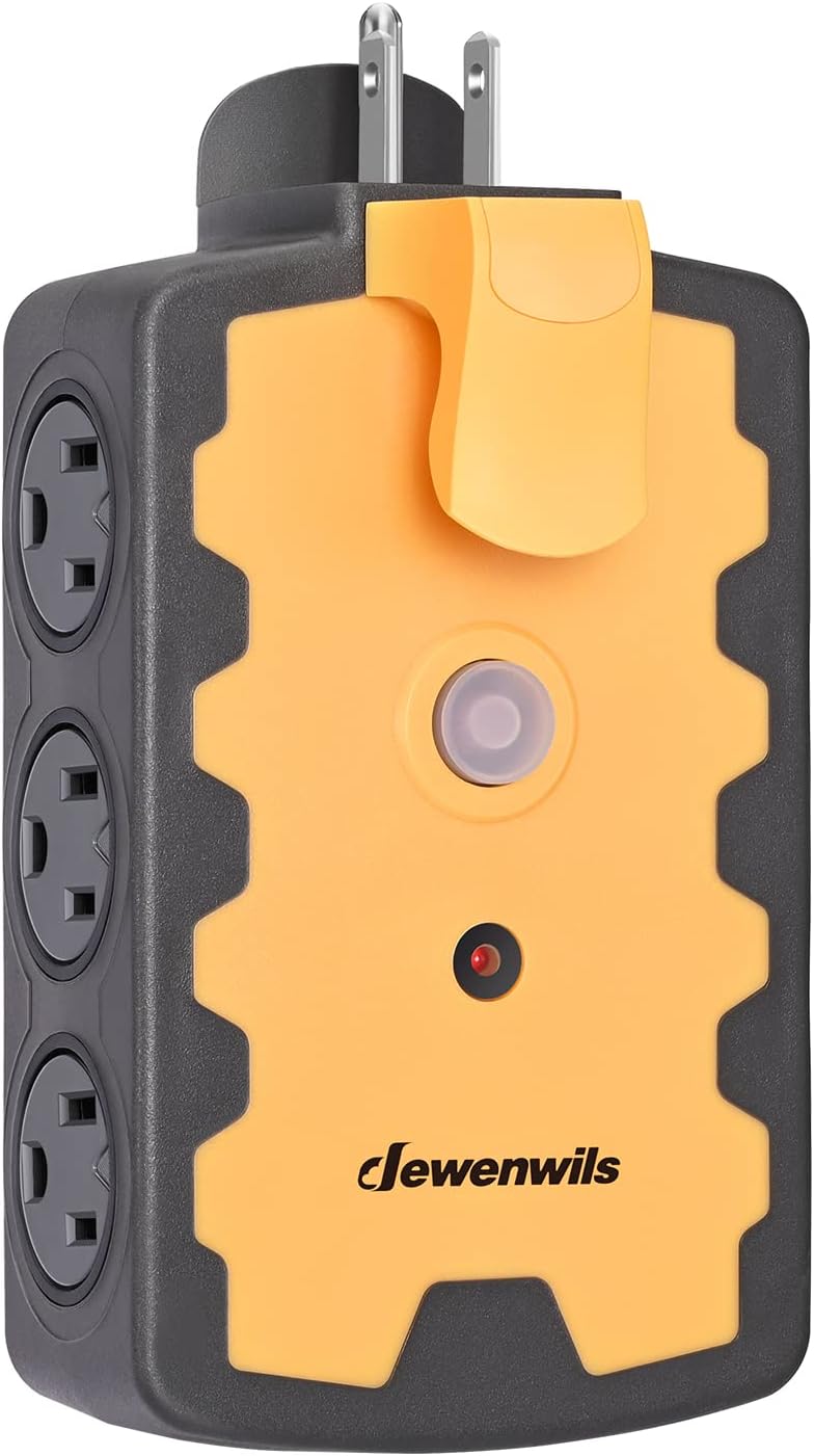 DEWENWILS Outdoor Extension Cord Power Adapter, Heavy Duty 5-Outlet Power Hub with Swivel Safety Covers, Widely-Spaced Pow...