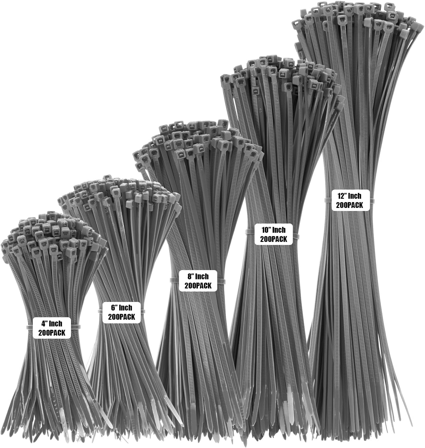 Armpow Yellow Cable Zip Ties Heavy Duty Assorted Sizes, 1000 PCS Self-Locking 4+6+8+10+12 Inch 18LBS/40LBS Nylon Cable Tie...