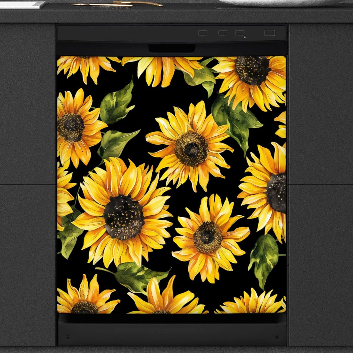 Watercolor Sunflower Dishwasher Magnet Cover for Door Front, Dishwasher Panel Decal Vintage Reuseable Refrigerator Magnet ...