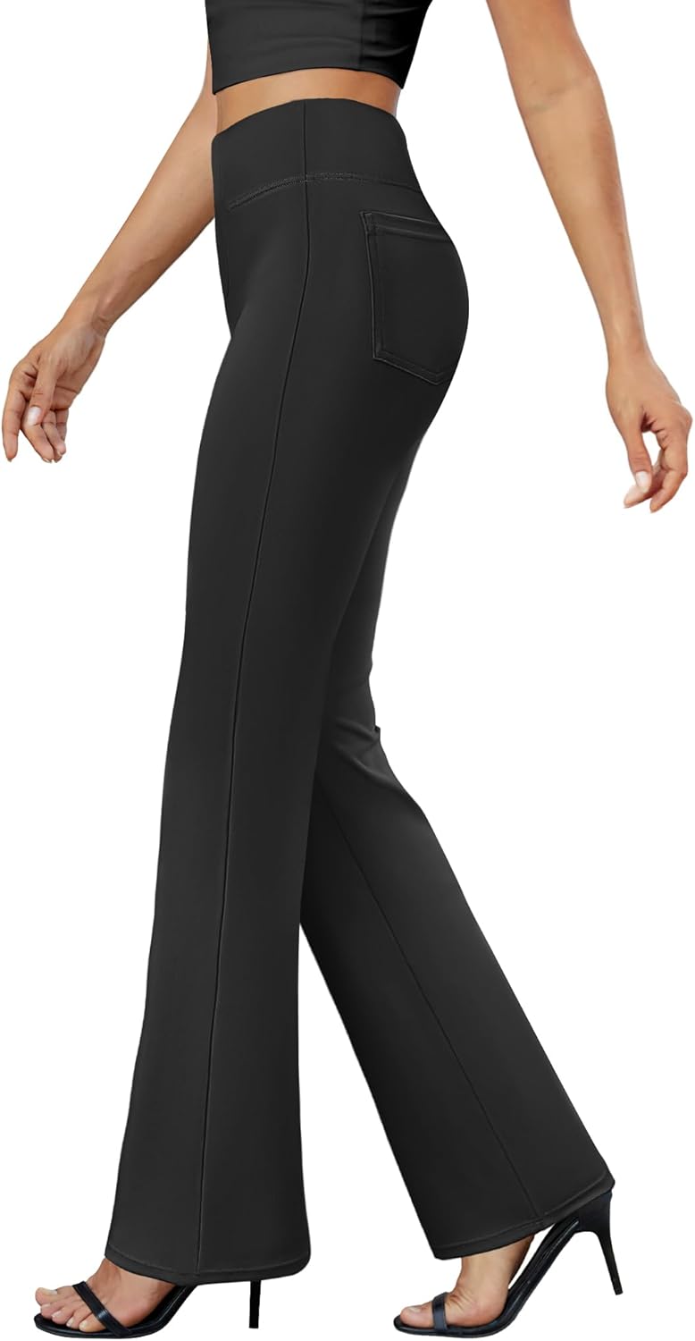 DLOODA Womens Bootcut Dress Pants Business Casual Work Pants with Pockets High Waist Stretchy Trousers Pull On Office Slacks