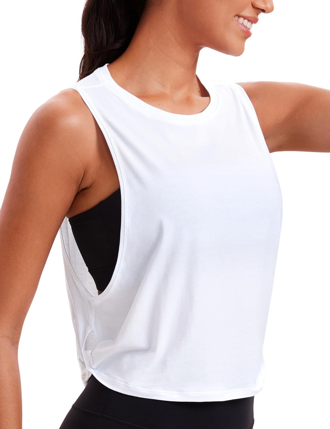 CRZ YOGA Pima Cotton Cropped Workout Tank Tops for Women - Sleeveless Sports Athletic Yoga Running Gym Crop Shirts