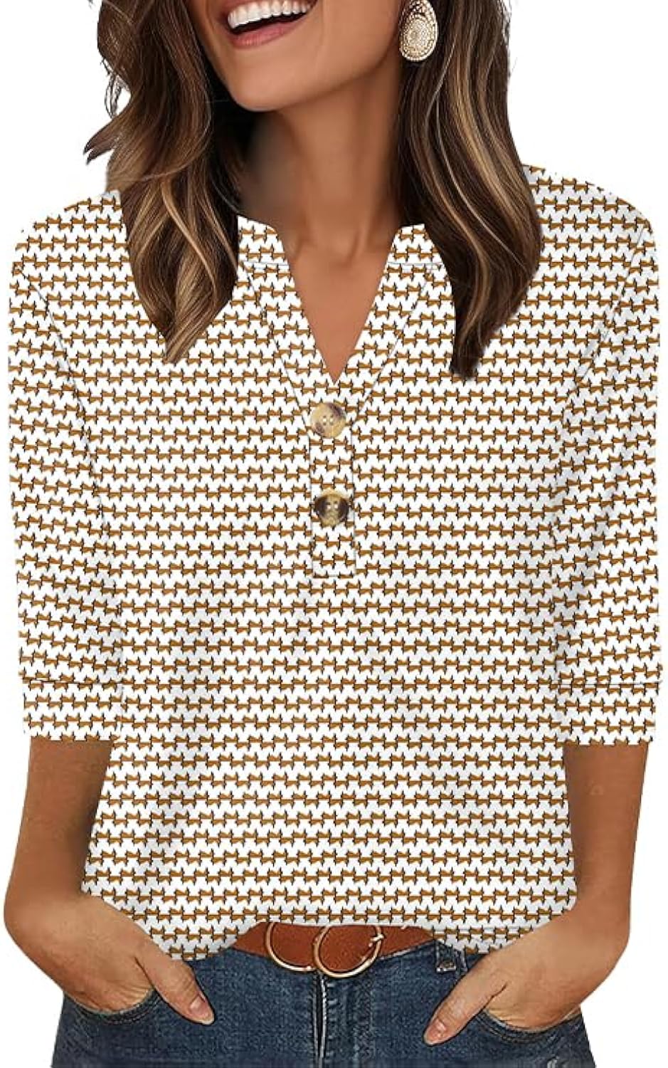 OFEEFAN Womens Tops 3/4 Sleeve Heley Shirts for Women Summer Fashion 2025 Blouses Beach Vacation Clothes