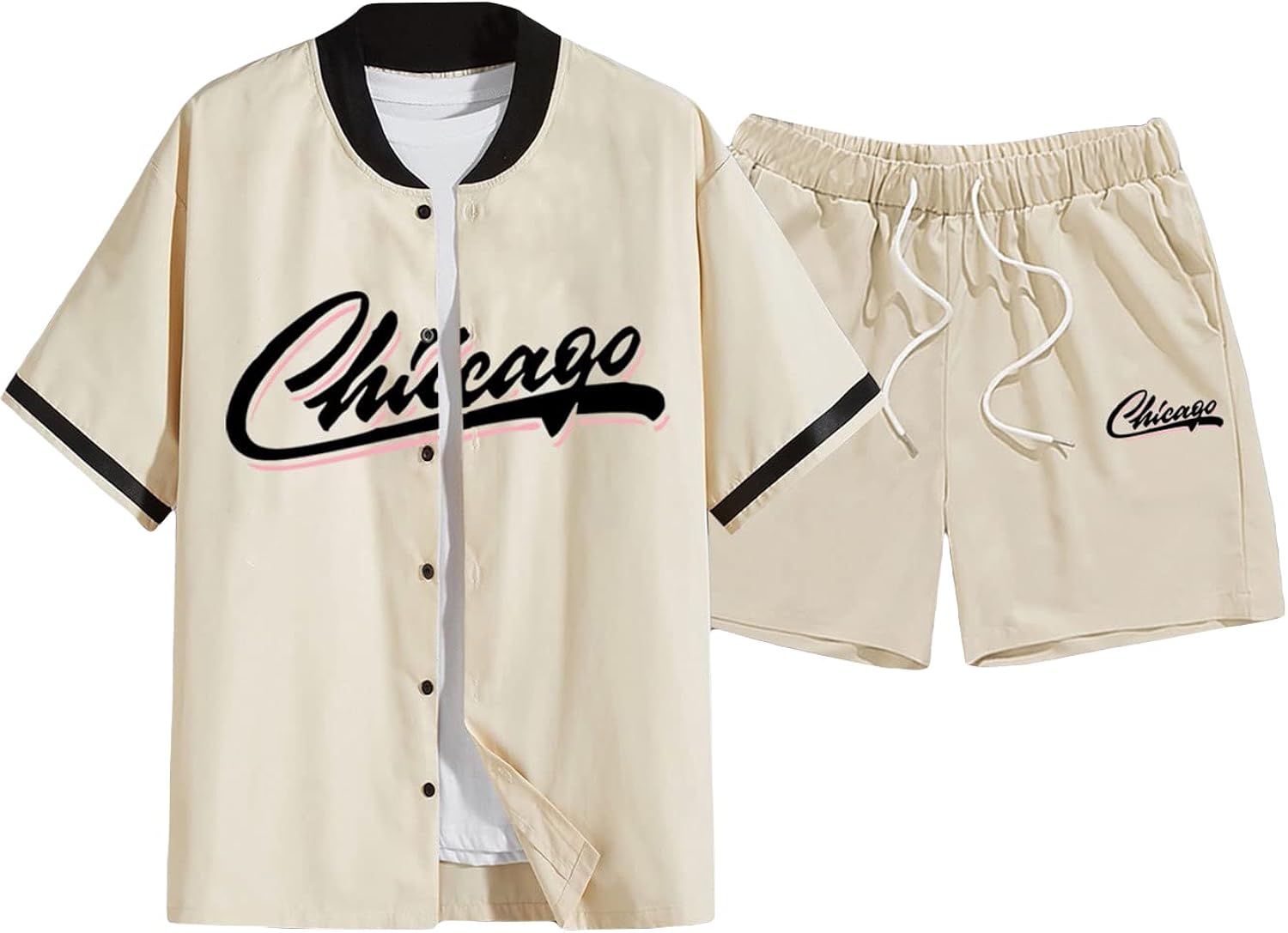 GORGLITTER Men's 2 Piece Outfits Graphic Shirt Top and Drawstring Drippy Shorts Set