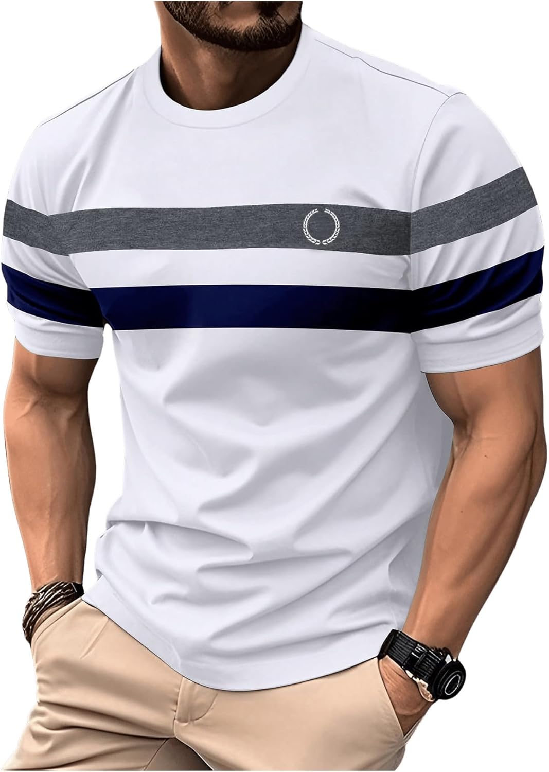 RoseSeek Men's Color Block Short Sleeve Tee Shirts Casual Crewneck T Shirt Trendy Summer Tops