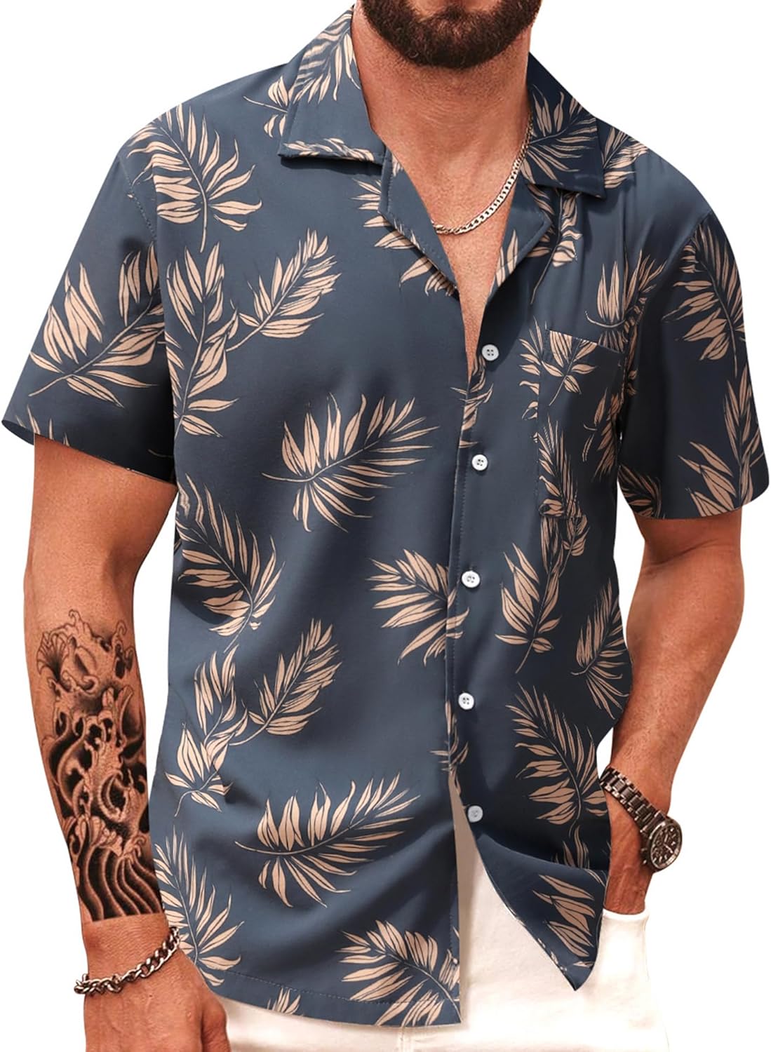 APTRO Men's Hawaiian Shirt Short Sleeve Tropical Vacation Button Down Beach Floral Palm Shirts