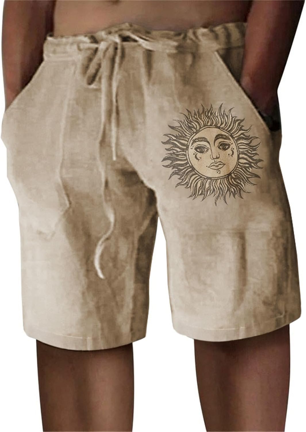 Puimentiua Mens Linen Shorts Lightweight Elastic Waist Summer Beach Shorts