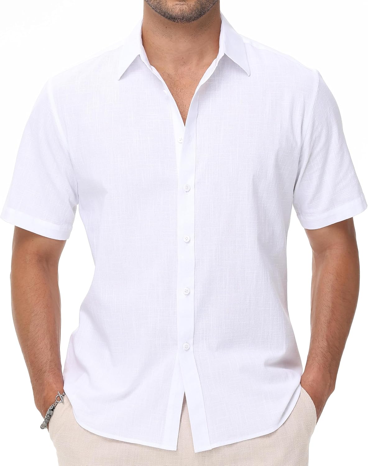 EOUOSS Mens Linen Shirts Short Sleeve Button Down Regular Fit Shirts Casual Vacation Beach Summer Hawaiian Tops