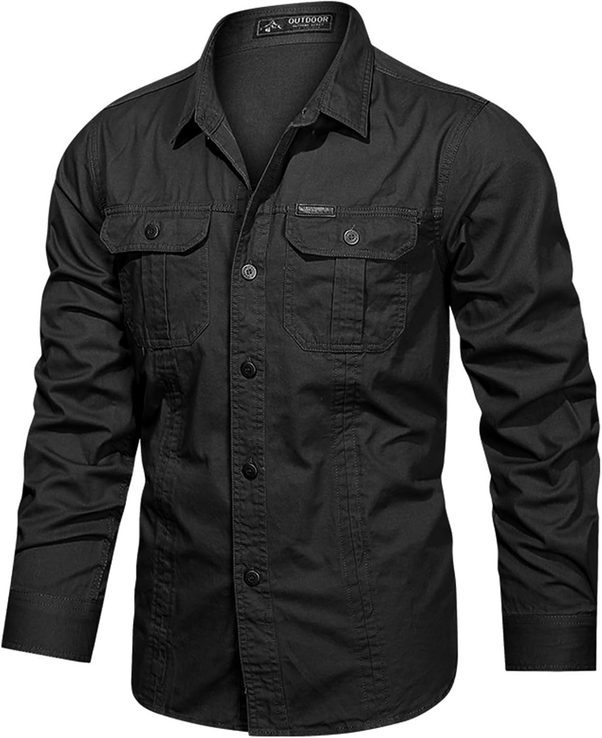 Eisctnd Men's Long Sleeve Cotton Work Shirt Casual Loose Fit Button Down Shirts with 2-Pocket for Outdoor Safari