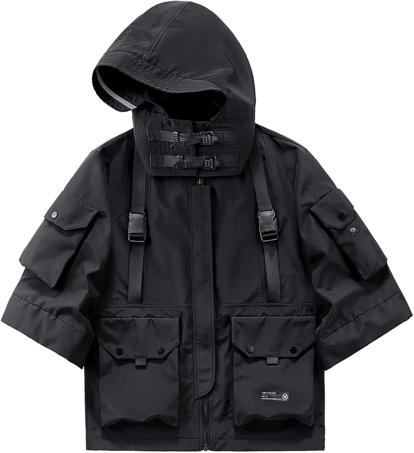 Niepce Inc Japanese Streetwear Techwear Men’s 3/4 Sleeve Jacket with Hood