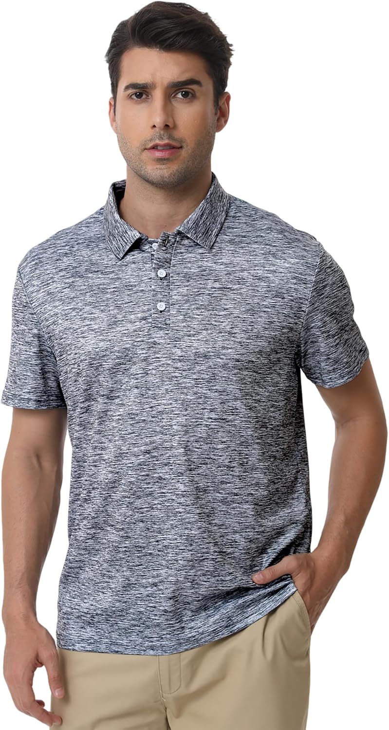 ChicCharm Men's Polyester Pique Polo Shirts Summer Casual Printed Short Sleeve Golf Polo Shirts