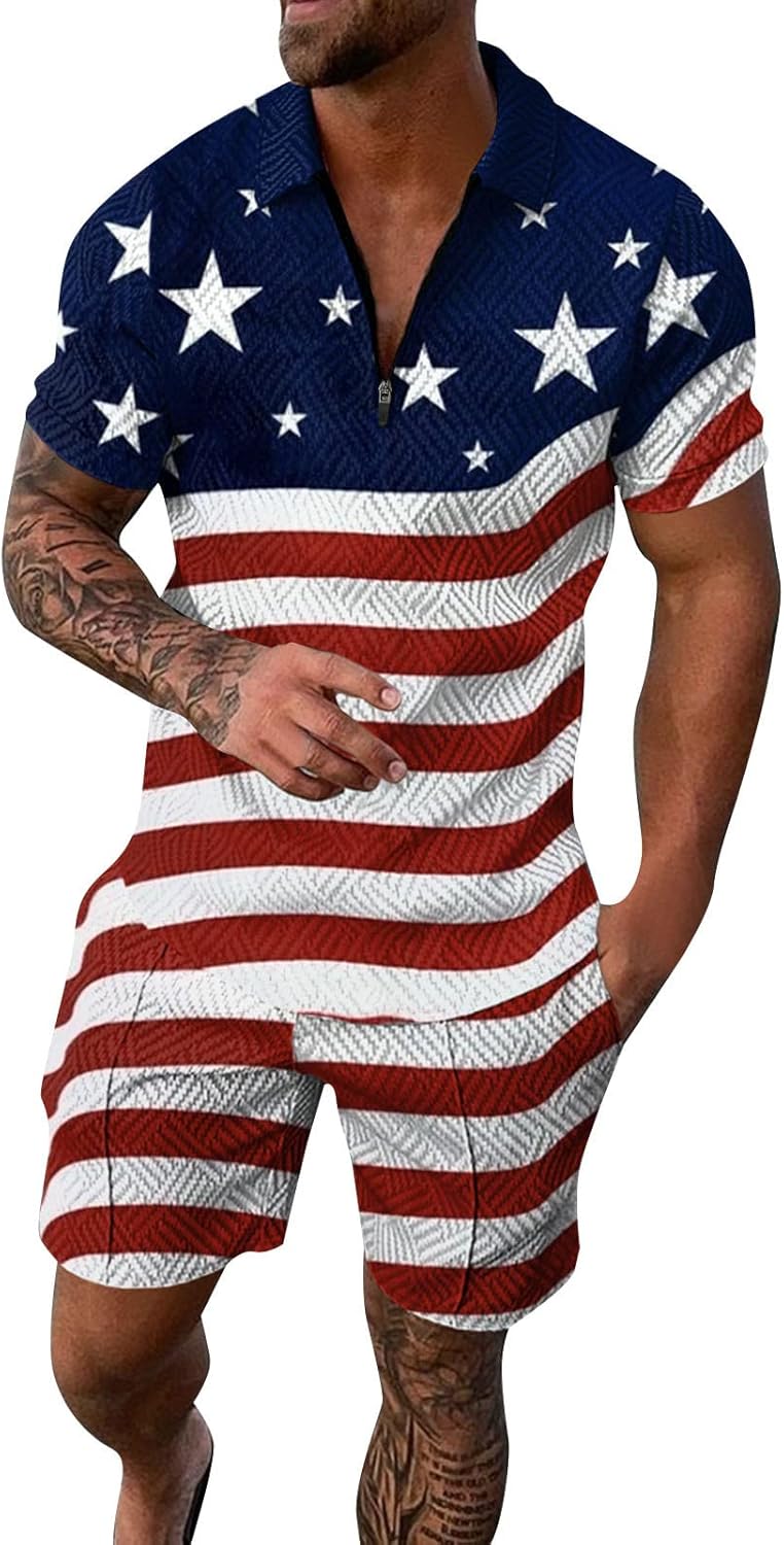 Generic Mens Short Sets 2 Piece Outfits Matching Polo Shirts and Shorts Set Tracksuits