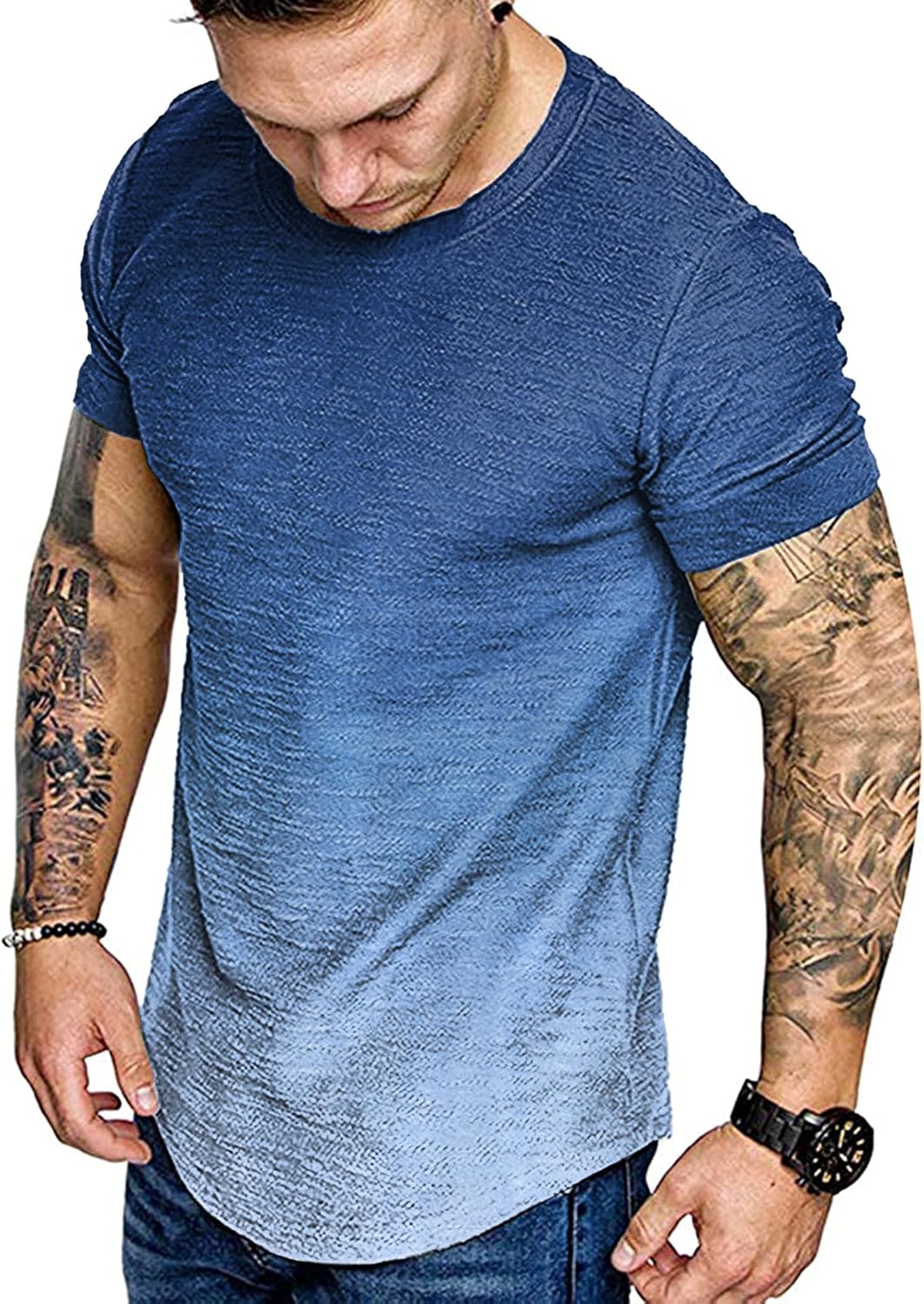 COOFANDY Men Muscle Workout T Shirt Gym Bodybuilding Active Short Sleeve Tee Top Black
