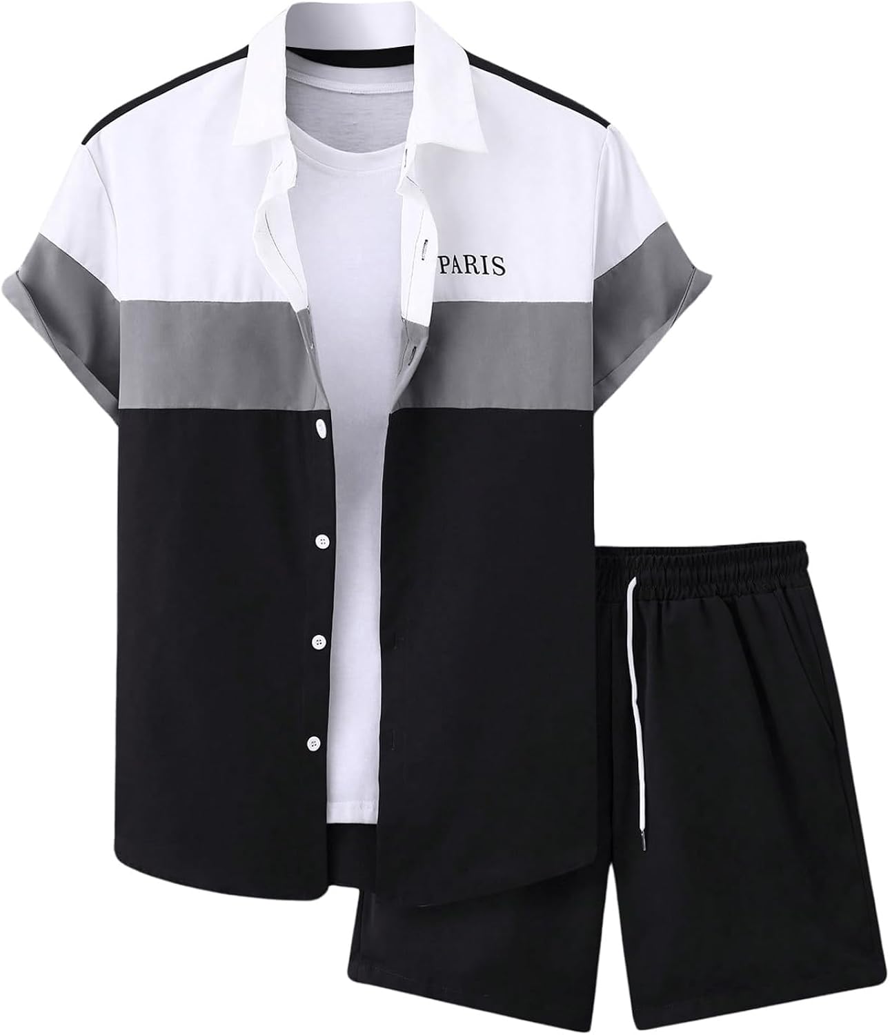 SOLY HUX Men's Plus Size Shorts Set Button Down Shirt and Shorts Color Block Two Piece Outfits