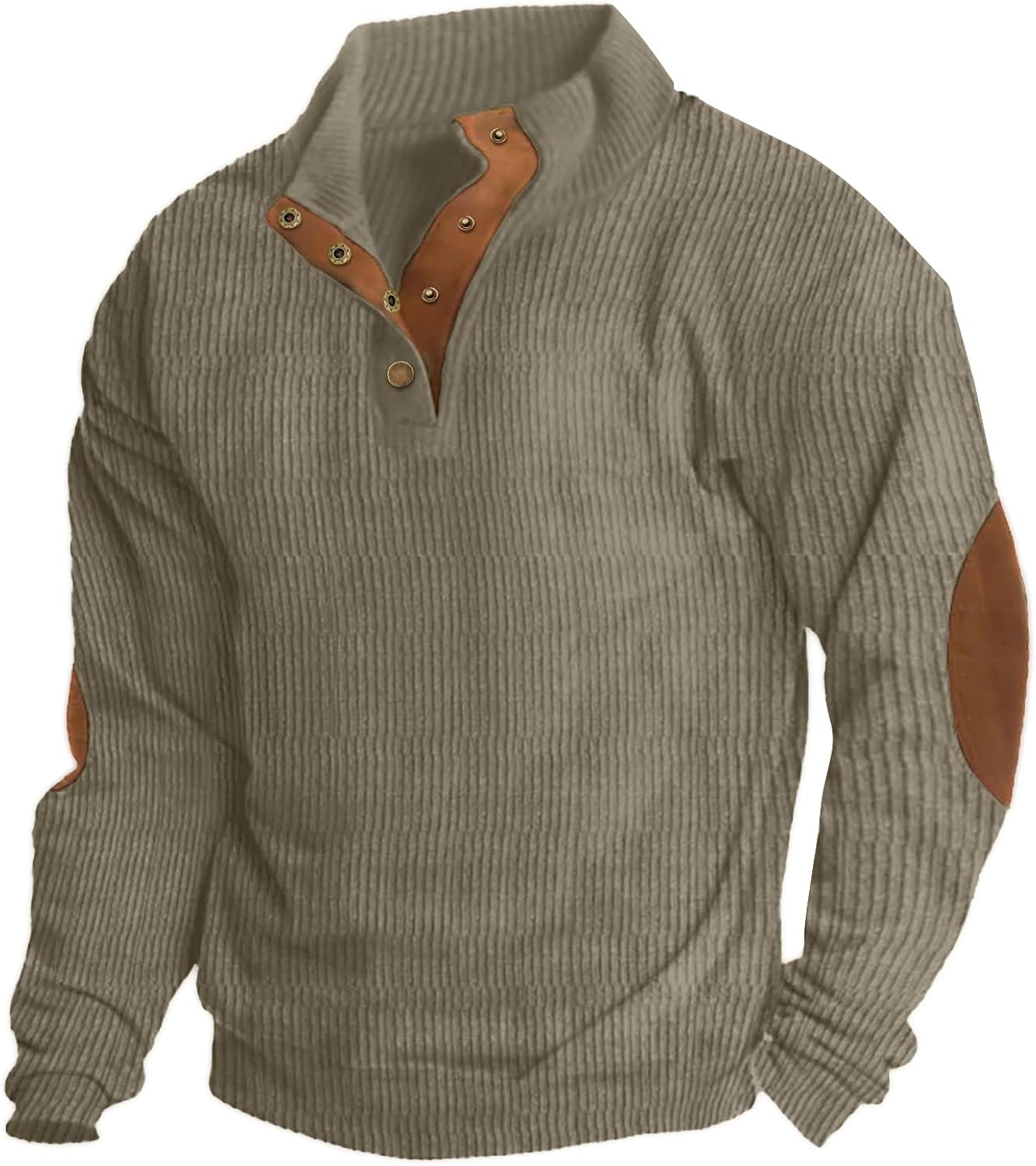 ONLYSTORY Mens Casual Corduroy Sweatshirt Long Sleeve Stand Collar 1/4 Button Up Pullover Fall Polo Sweaters