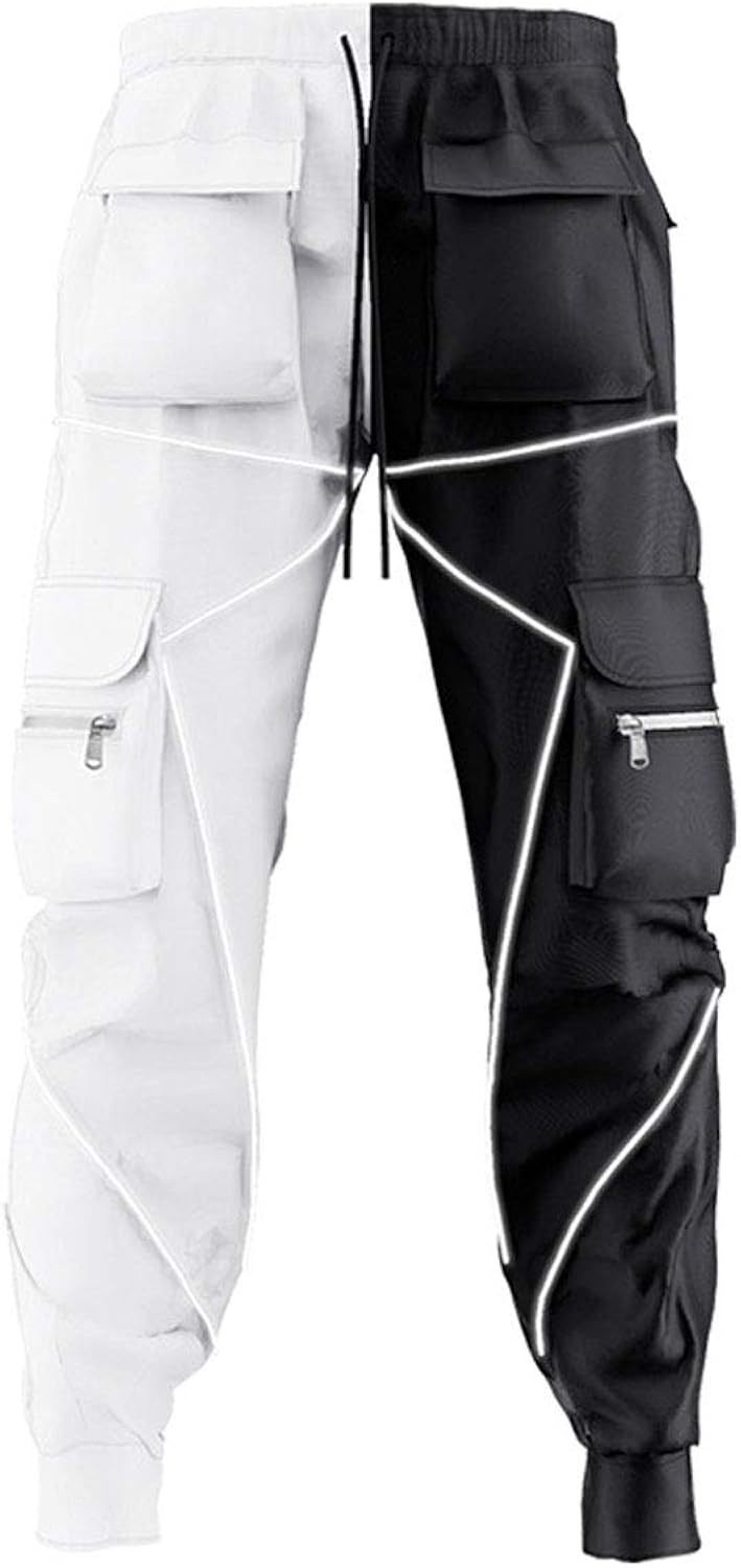 ebossy Men's Multi Pocket Fashion Cargo Pants Technical Reflective Jogger Pants