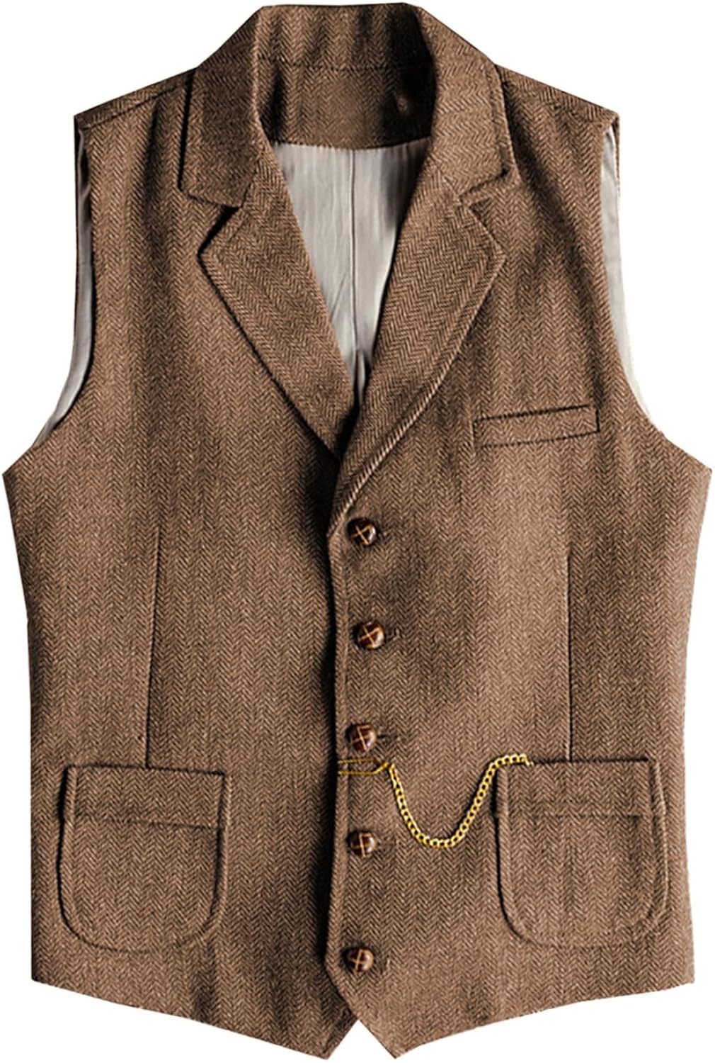 AeoTeokey Men's Tweed Suit Vest Western Herringbone Wool Casual Waistcoat for Groomsman