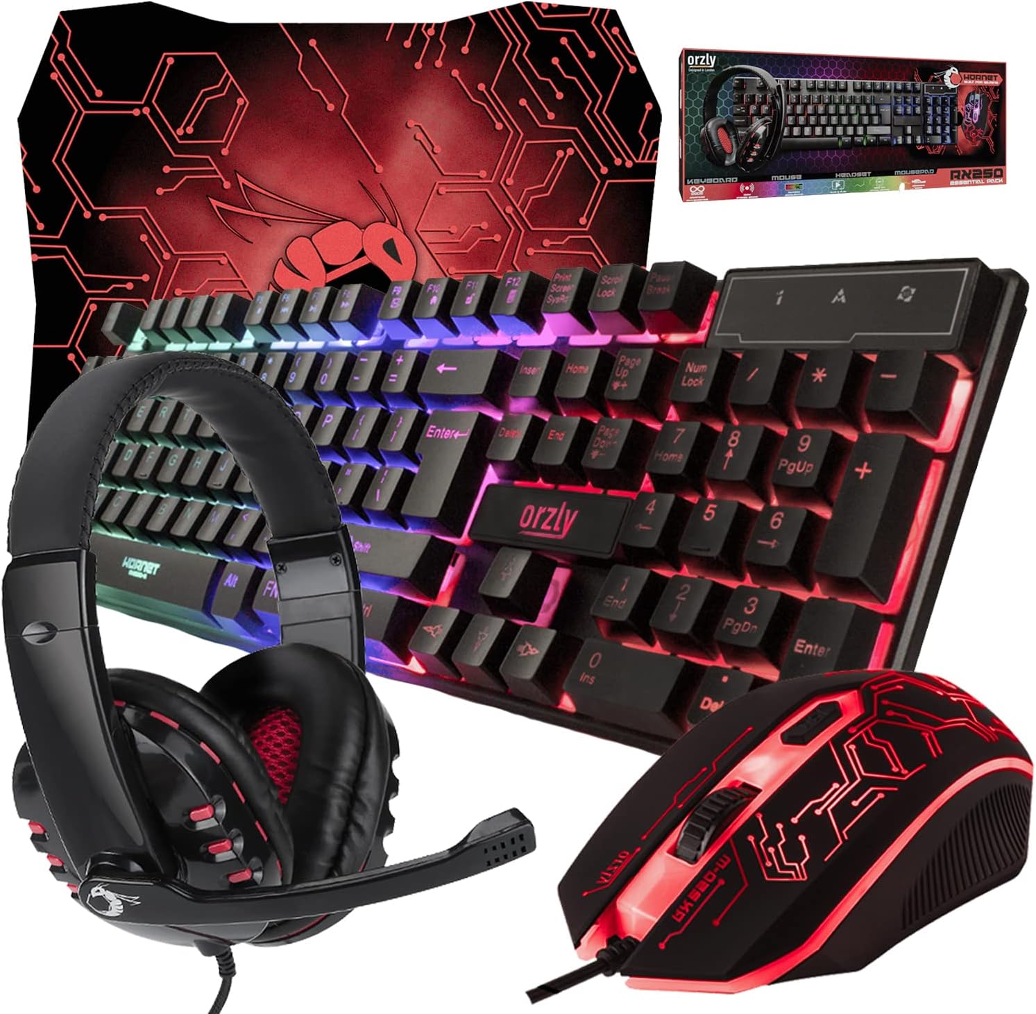 Gaming Keyboard and Mouse and Mouse pad and Gaming Headset, Wired LED RGB Backlight Bundle for PC Gamers and Xbox and PS4 ...