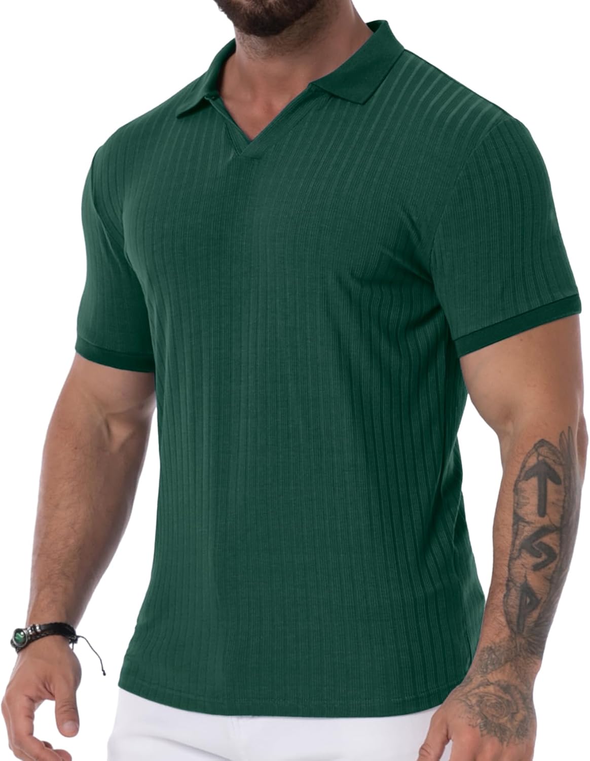 Askdeer Men's Muscle Polo Shirts V Neck Slim Fit Ribbed T Shirts Short/Long Sleeve Golf Collar Shirt Knit Casual Tee