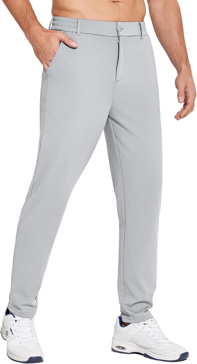 PINSPARK Men's Golf Pants UPF 50+ Stretch Quick Dry Lightweight Dress Pants Tapered with Zipper Pockets for Casual Travel
