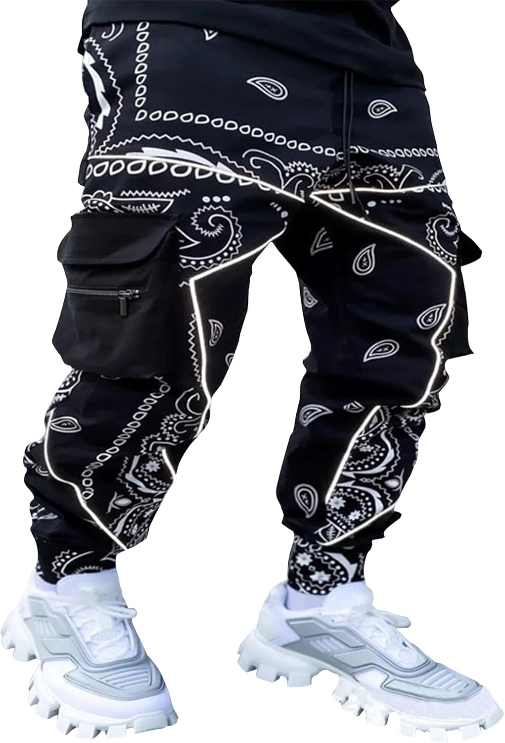 Men's Paisley Pants Cargo Jogger Hip Hop Workout Punk Pants Bandana Techwear Streetwear Sweatpants