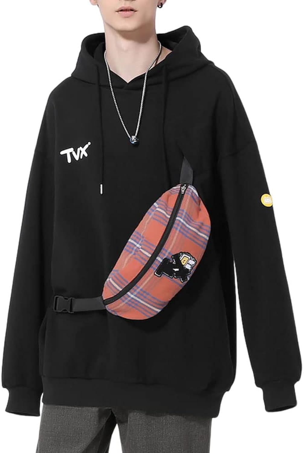 Genanx Unisex Graphic Typography Print Loose Fit Pullover Sweatshirt With Removable Bum Bag Crewneck Hoodies