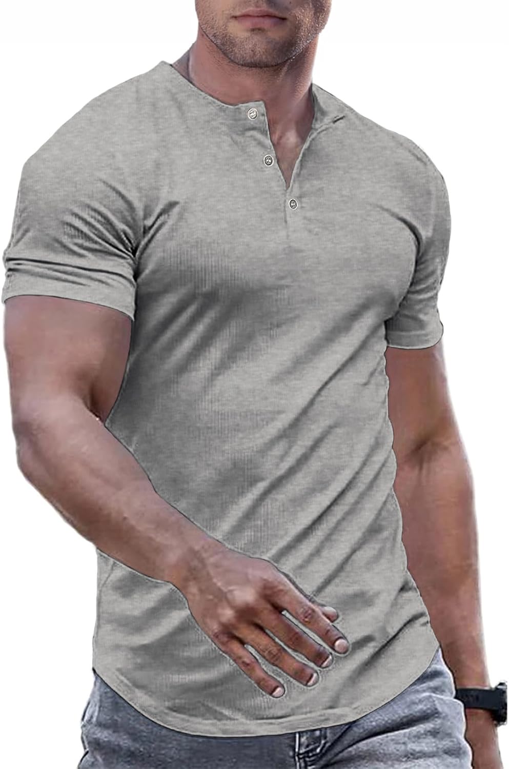 JMIERR Men's Muscle Slim Henley Shirts Crewneck Longline T-Shirt Gym Workout Athletic Shirt Tees with Button