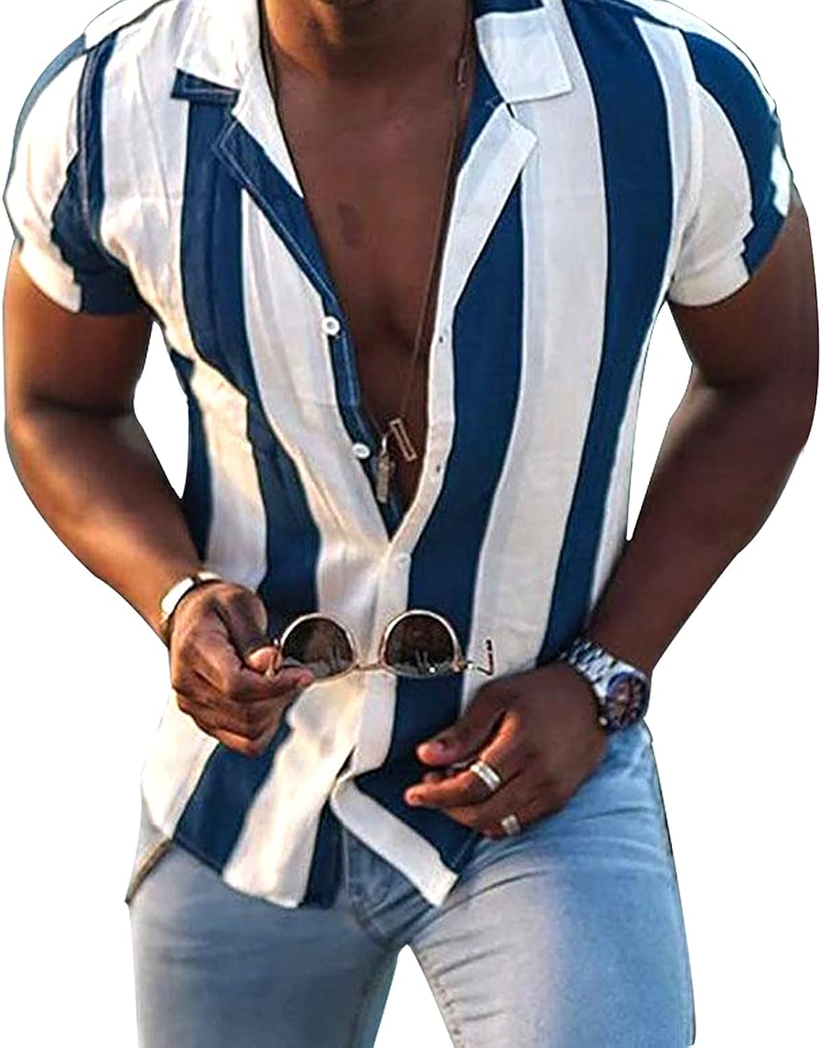 TZIISOA Men's Hawaiian Shirt Beach Short Sleeved Floral Pattern Button Top