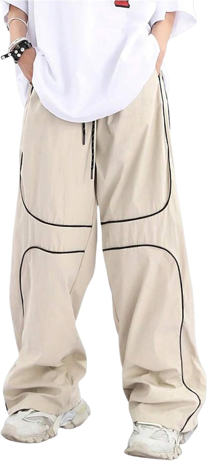 ZAFUL Mens Baggy Pants Y2K Contrast Piping Drawstring Sweatpants Fashion Unisex Oversized Cargo Pants for Men with Pockets