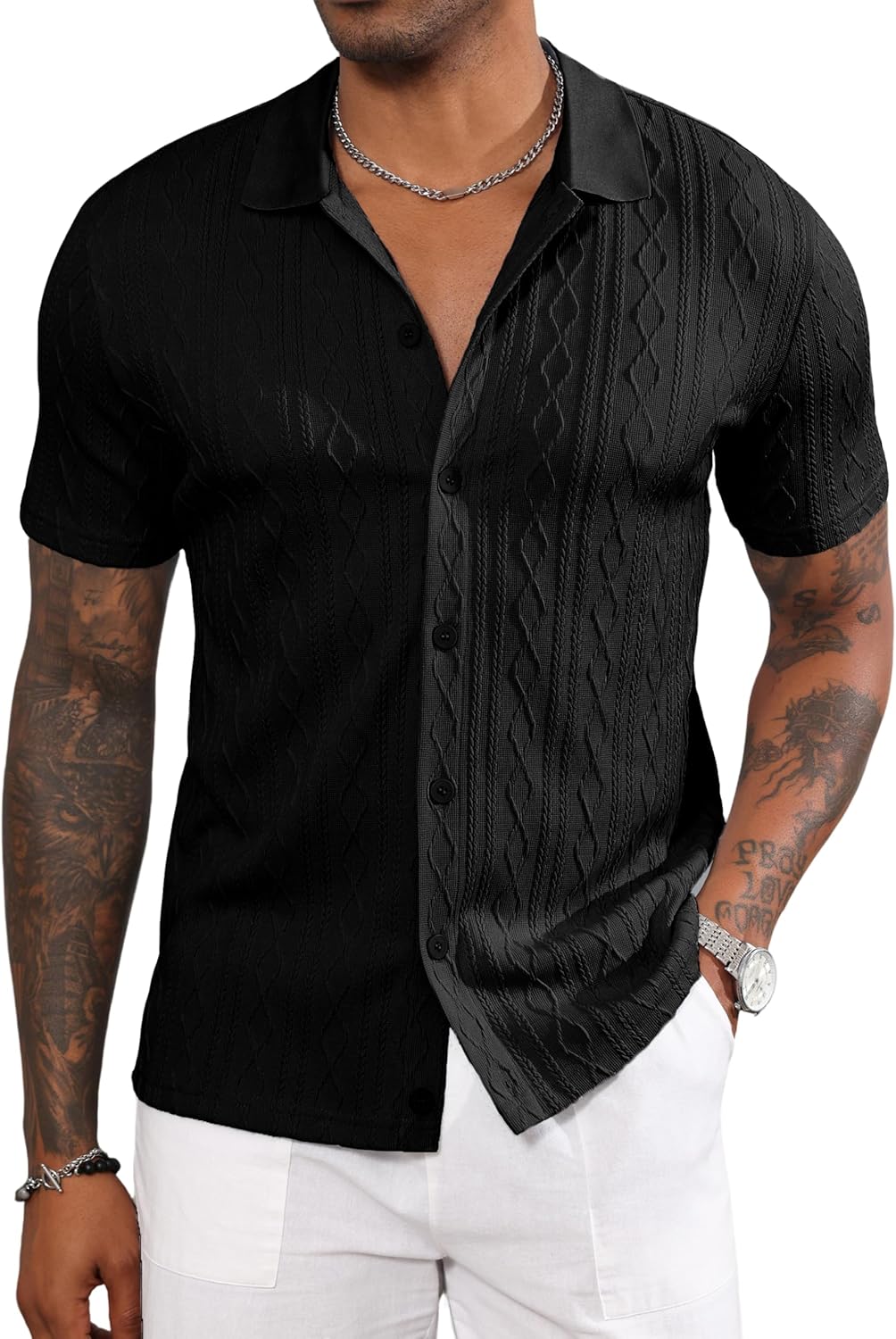 Gnvviwl Men's Casual Button Down Shirt Short Sleeve Knit Polo Shirts Trending Fashion Summer Beach Vacation Clothes