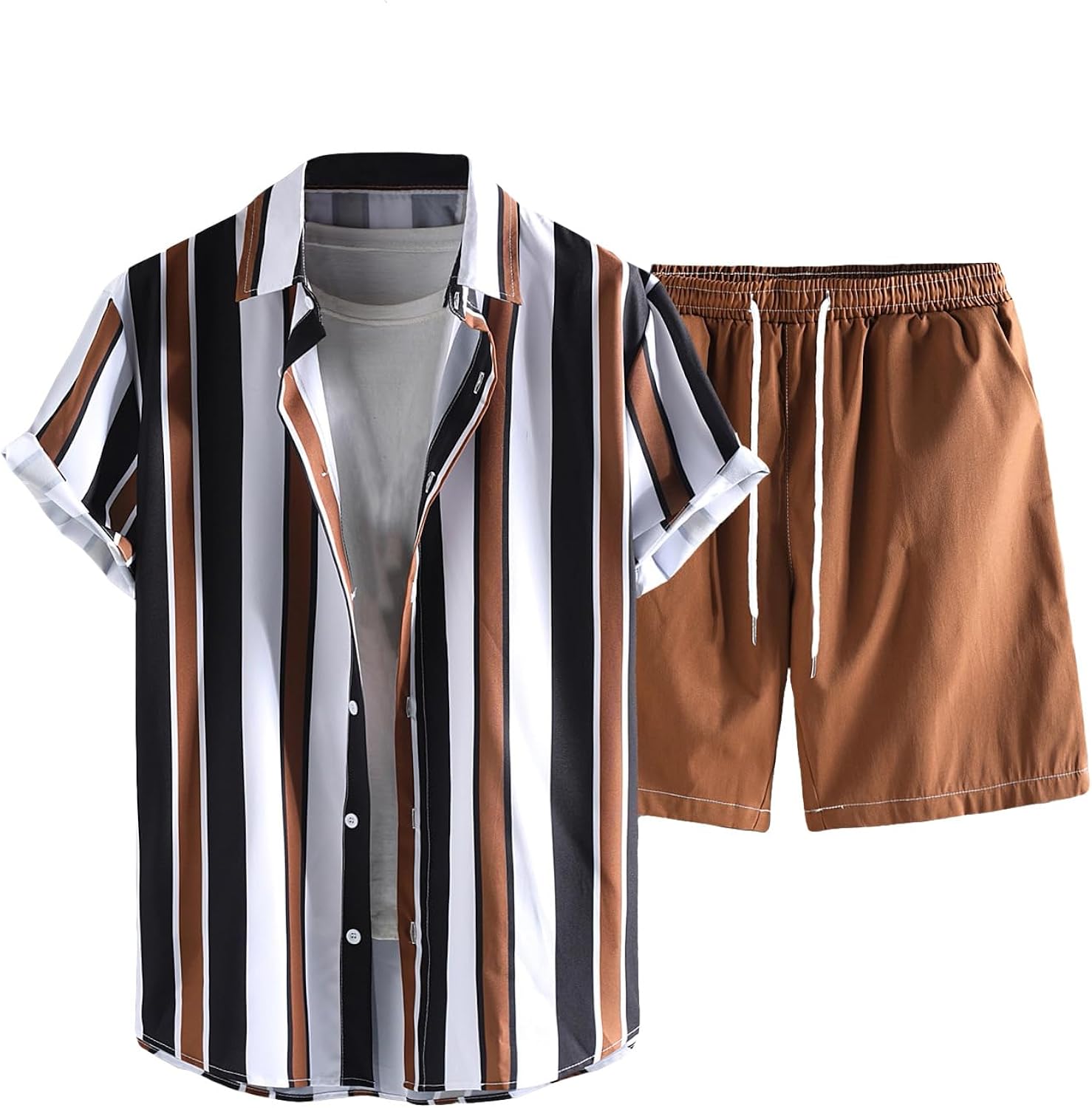 Verdusa Men's 2 Piece Shirt Sets Short Sleeve Casual Button Down Outfit Shorts Set Summer Beach Outfits