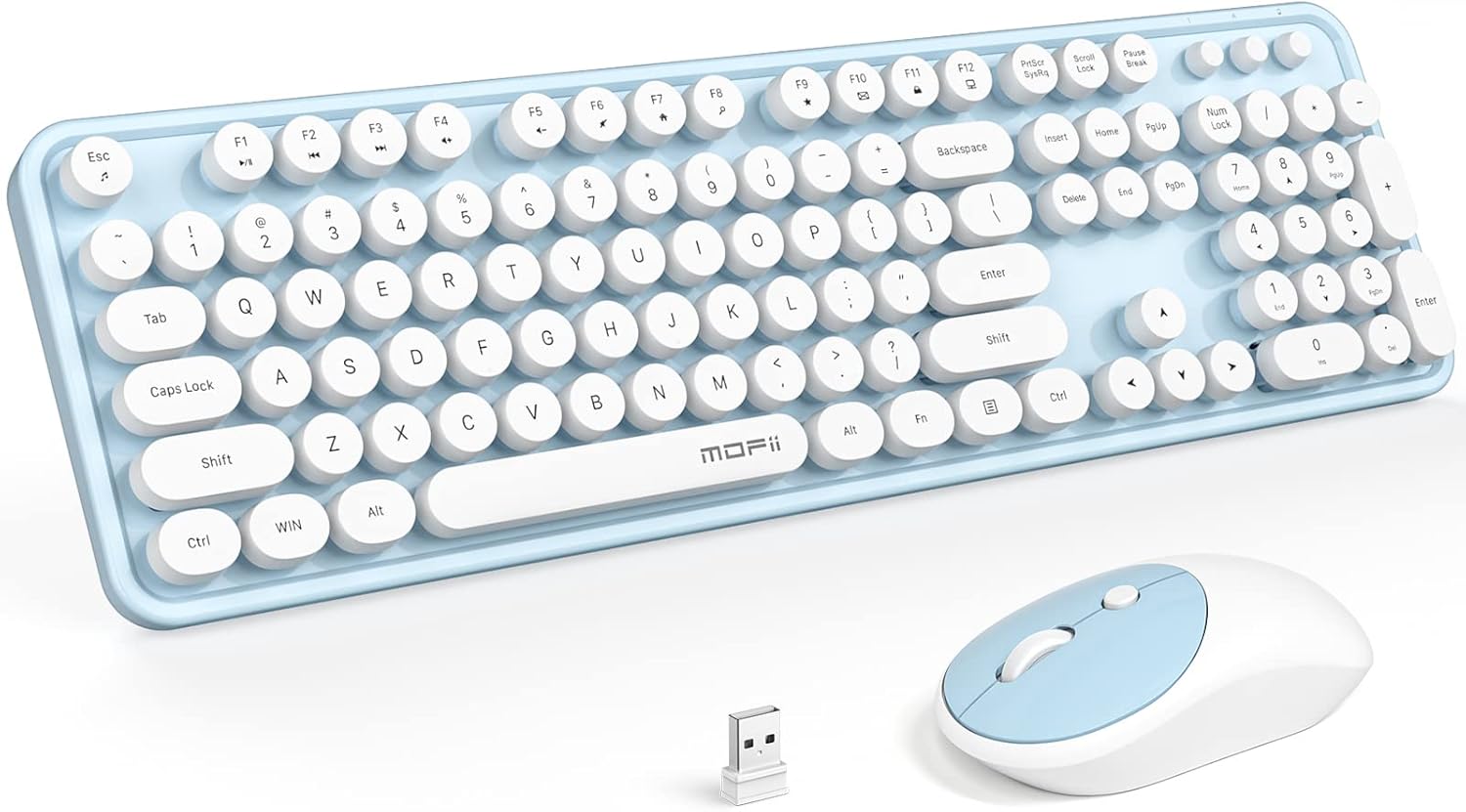 MOFII Wireless Keyboard and Mouse Combo, Computer Full Size 2.4G Plug and Play Wireless Typewriter Retro Round Keyboard an...