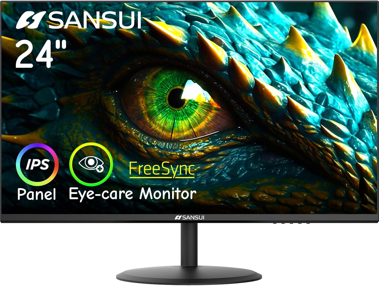 SANSUI Computer Monitor 24 inch IPS Eye Care 1080P Display HDMI,VGA Ports with 178° Viewing Angle/Frame-Less/Tilt/VESA Com...