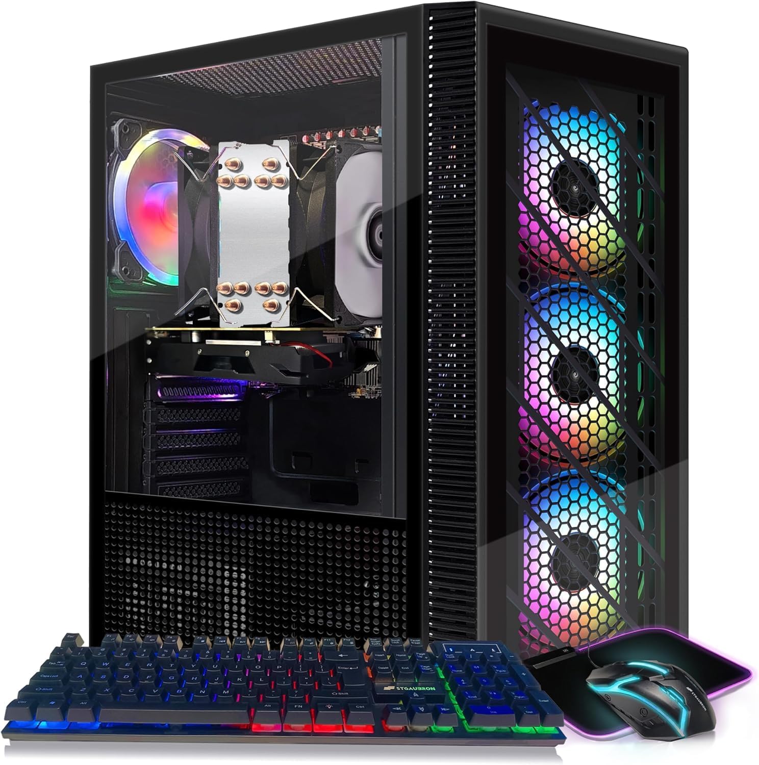 STGAubron Gaming PC Computer Desktop, Intel i7 Xeon E5 2.8GHz, Radeon RX 550 4G, 16GB DDR4, 512GB SSD, WiFi, BT 5.0, RGB F...