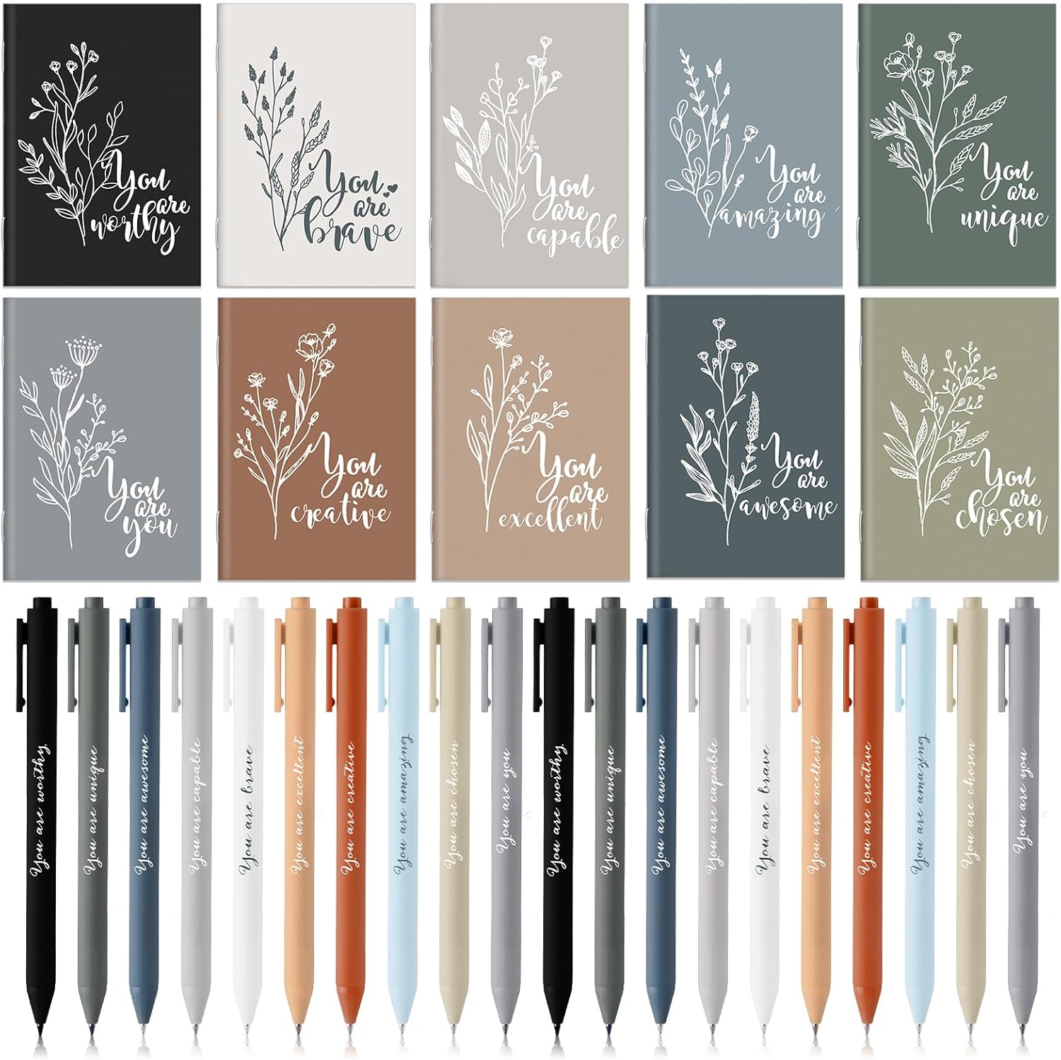 Affrolling 40 Pcs Inspirational Notebooks Motivational Mini Notepads Bulk Aesthetic Mini Notebook with Pen End of Year Gif...