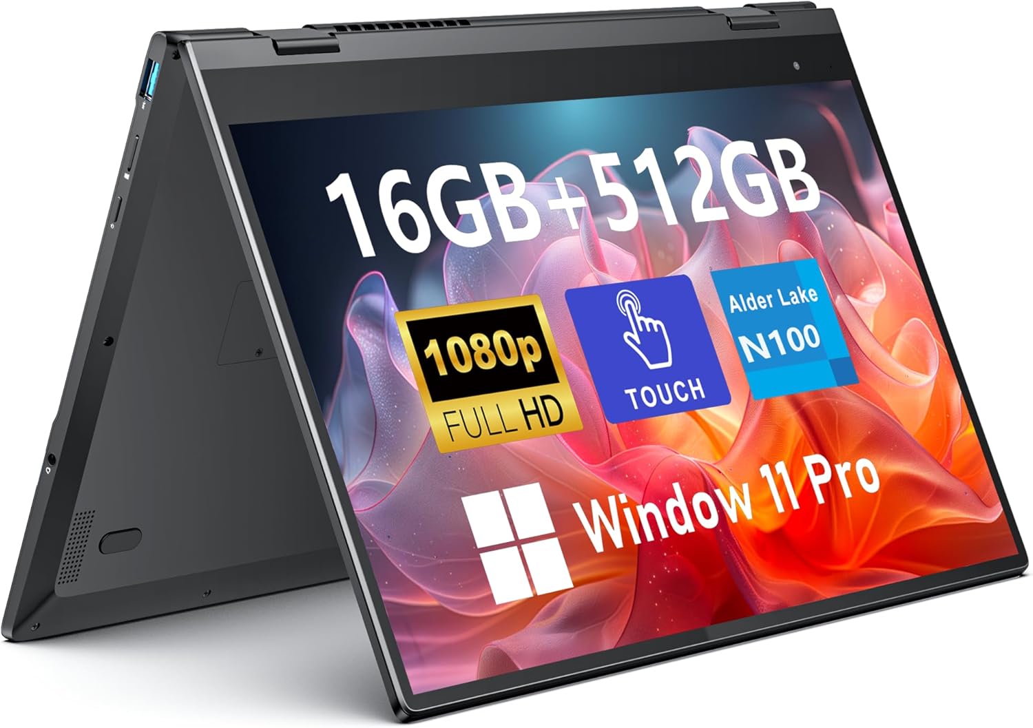 FUNYET Touchscreen Laptop Computer, 14 Inch 2 in 1 Gaming Laptop, Intel N100, 16GB RAM 512GB SSD, 1920 x 1080, Fingerprint...