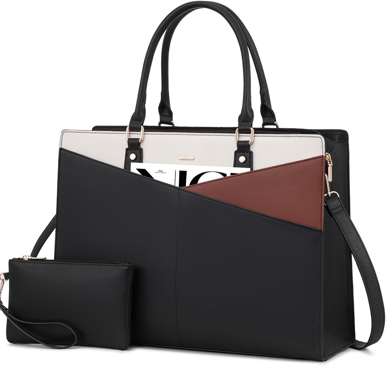 LOVEVOOK Laptop Tote Bag for Women, Leather Business Office Work Bag Computer Briefcase with Small Clutch fit for 15.6 Inc...