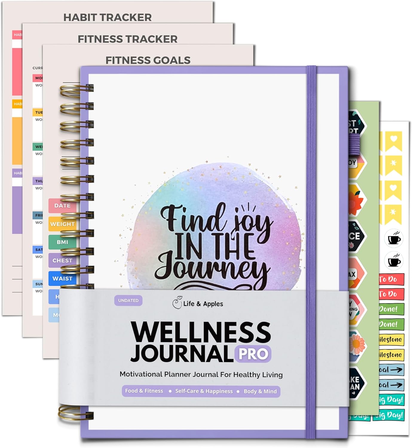 Life & Apples Wellness Journal Pro - Daily Planner with Agenda, Food Journal, Fitness & Self-Care - Track Weight Loss & He...