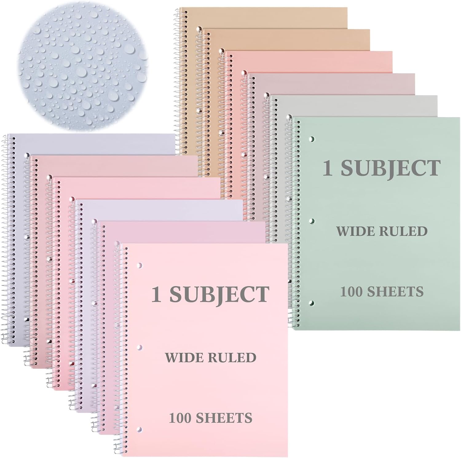 Geyoga 12 Pcs Poly Plastic Spiral Notebook, 1 Subject College Wide Ruled Notebook with Waterproof and Soft Cover, 8.5 x 11...