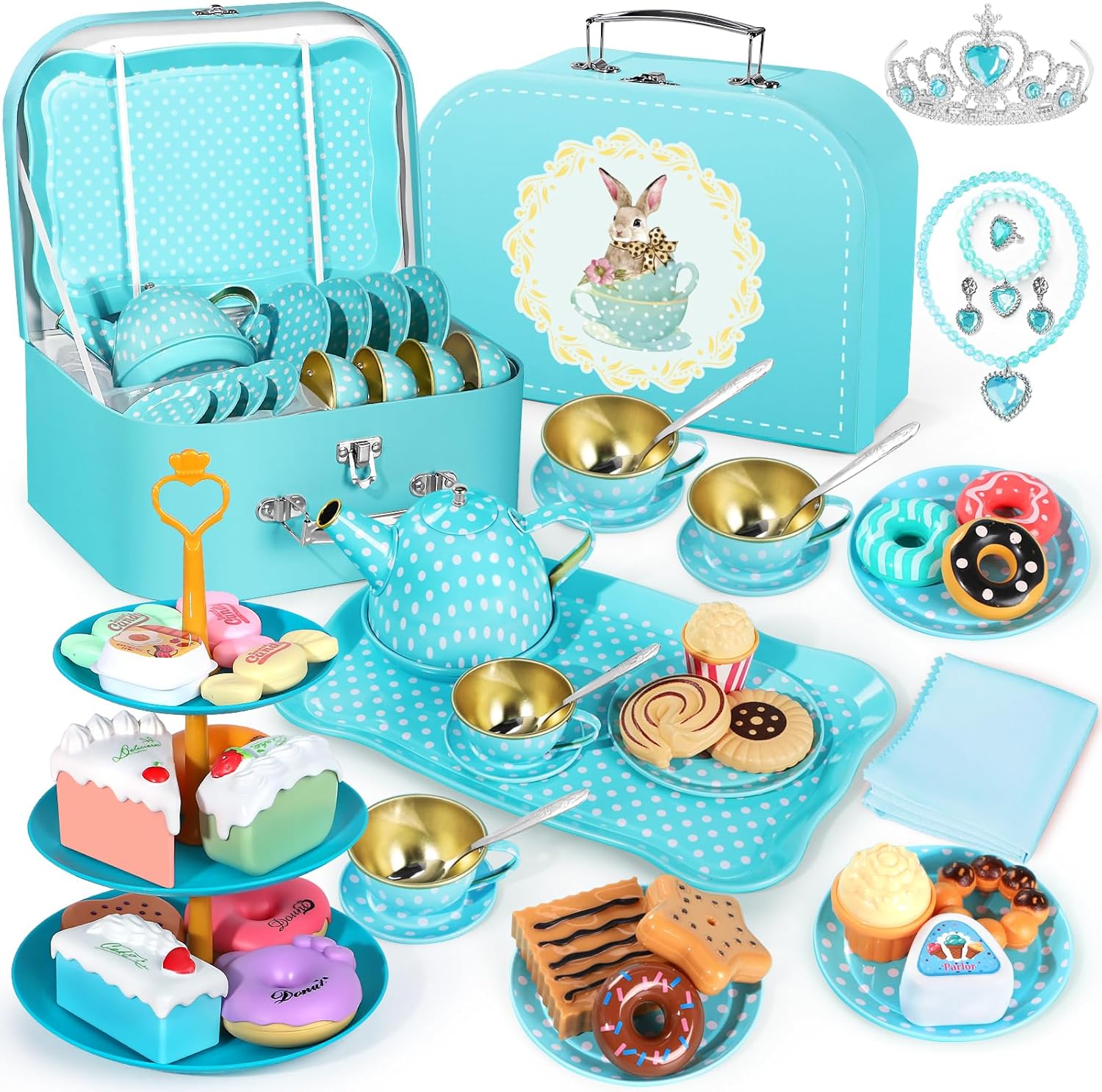 iAOVUEBY Tea Party Set for Little Girls, 49PCS Princess Tea Time Toys Including Tea Set Dessert Carrying Case, Kids Kitche...