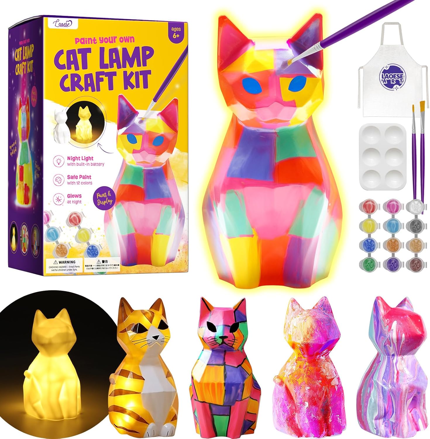 LAOESE Paint Your Own Cat Lamp Kit, Art Supplies Arts & Crafts Kits, Painting kit for Kids 6-12, Arts and Crafts for Kids ...