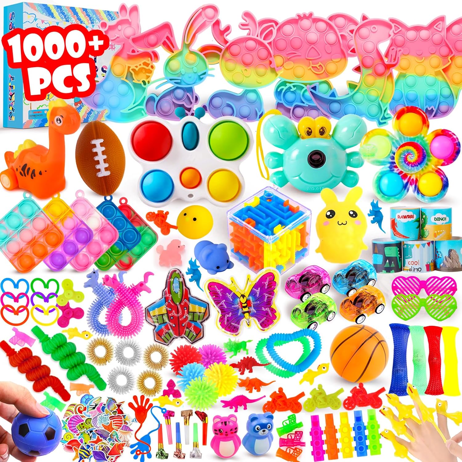 1000Pcs Bulk Party Favors for Kids, Fidget Toys Pack,Stocking Stuffers, Treasure Box Chest, Birthday Party, Classroom Carn...