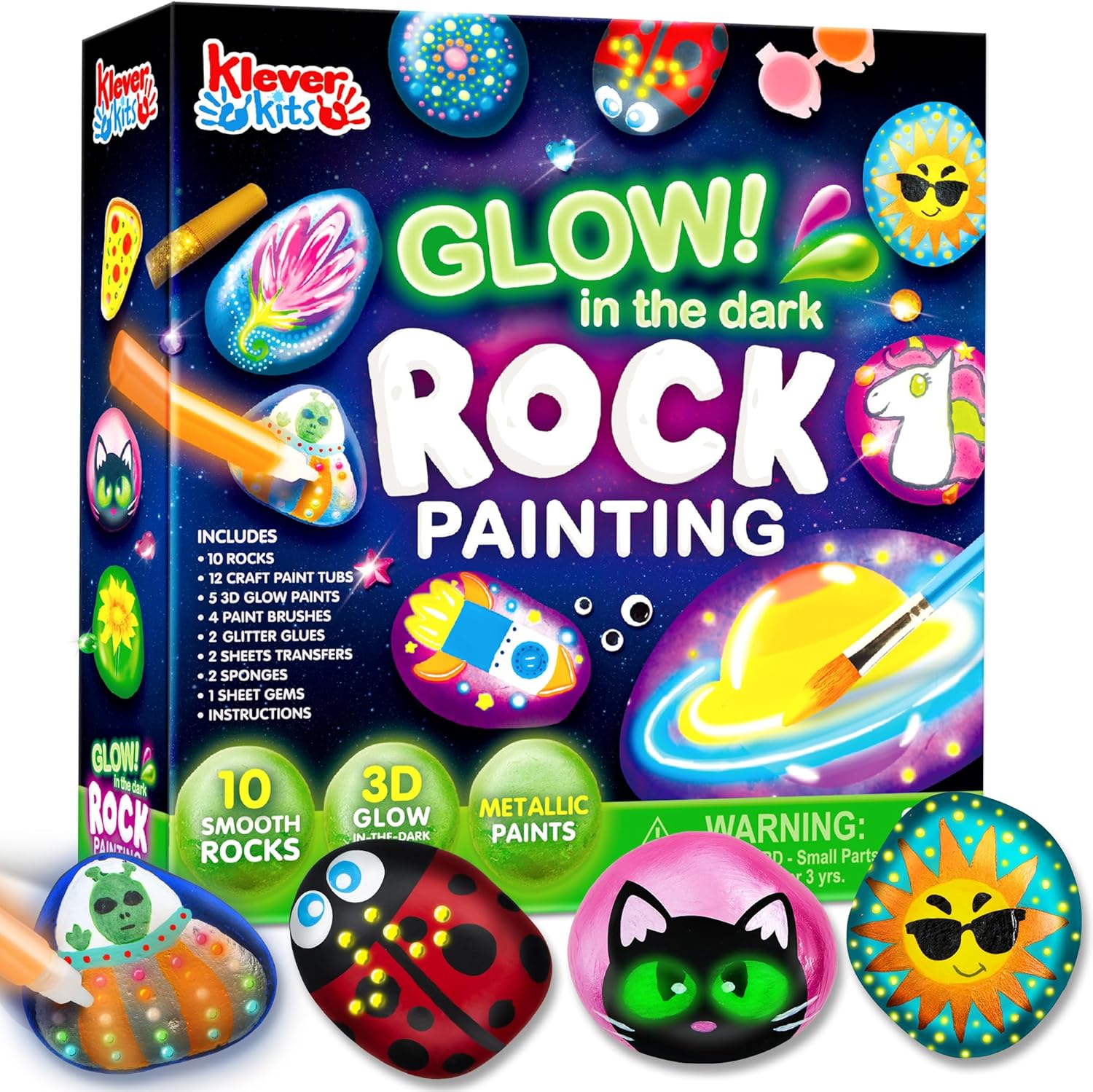 JOYIN Rock Painting Kit- Glow in The Dark Rock Kit, Arts and Crafts for Kids Ages 6-12, Art Supplies Toy, Kids Craft Paint...