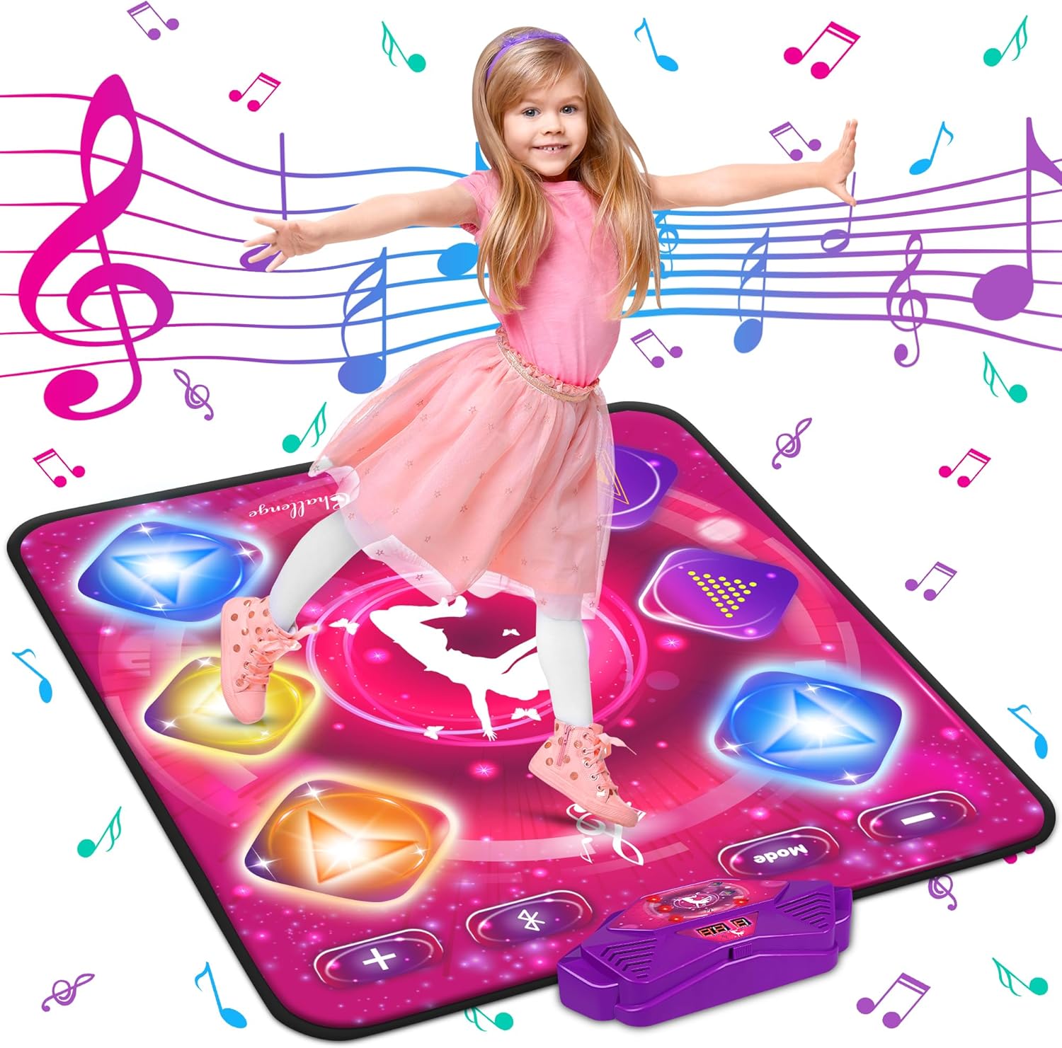 Kusntin Unicorn Dance Mat, Dance Mixer Rhythm Step Play Mat, Pink Dance Pad with LED Lights, Adjustable Volume, Built-in M...