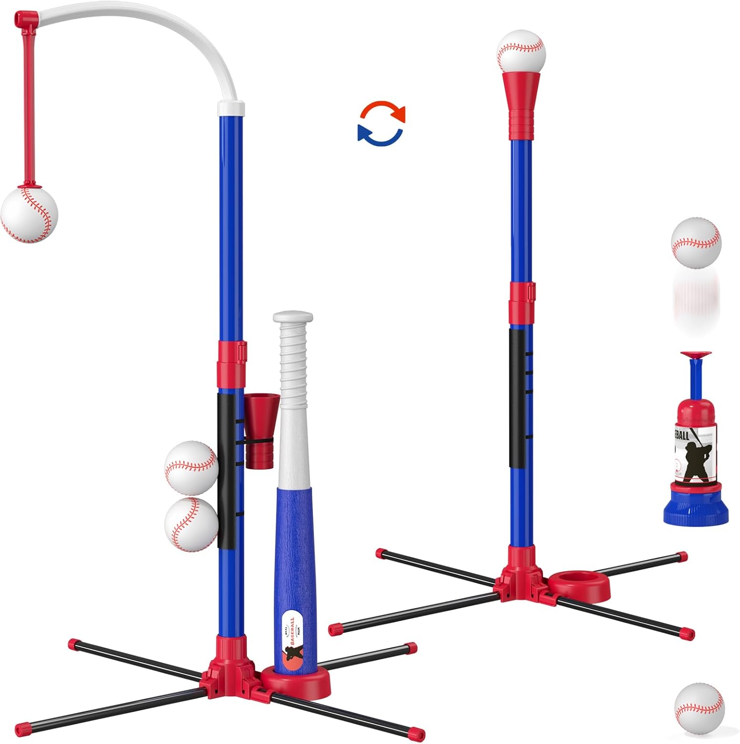 HYES 3-in-1 Baseball Set for Kids 3-5 - Tee Ball Stand, Hanging Tee, Ball Launcher and 6 Softballs - Adjustable Height, In...